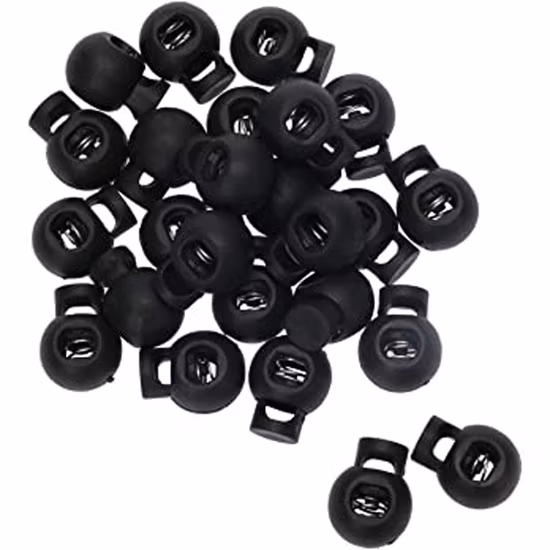 Federbelastete elastische Kordelseil-Clip-Enden, runde Kugelform, Kordelstopper, Kunststoff-Knebelverschluss, einzelnes Loch